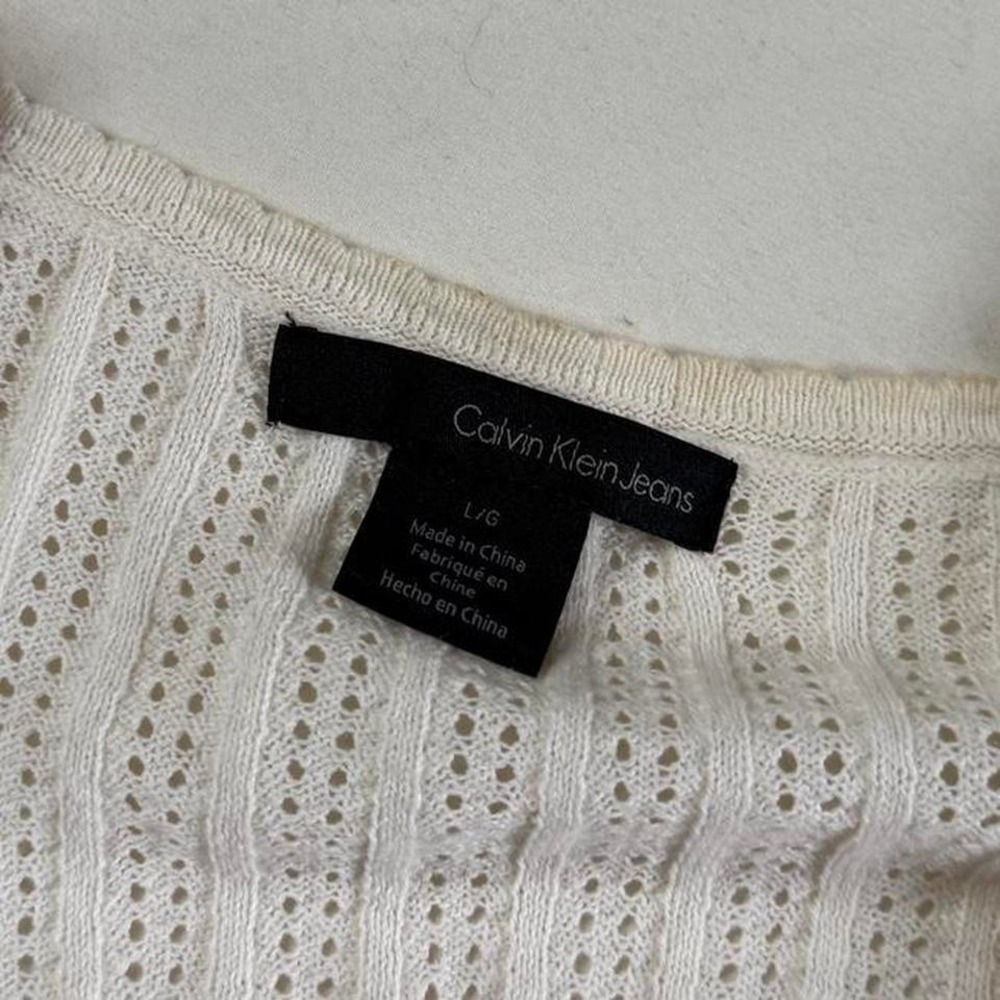 Y2K cream knit short sleeve cardigan Calvin Klein size large - Picture 4 of 4
